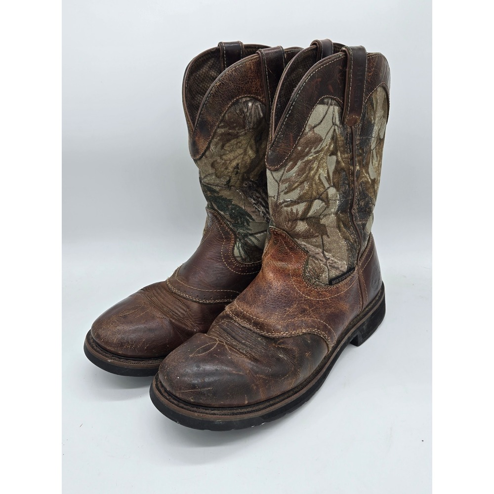Justin Original Work Boots Mens 11D Brown Leather Camo Waterproof WK4675
